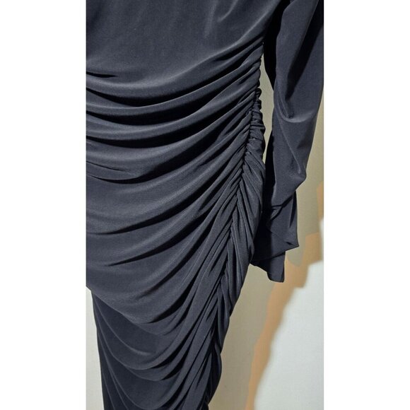 Norma Kamali Dress Sz L/40 Tara Midi Ruched Off Shoulder Black Elegant Cocktail - Picture 11 of 13